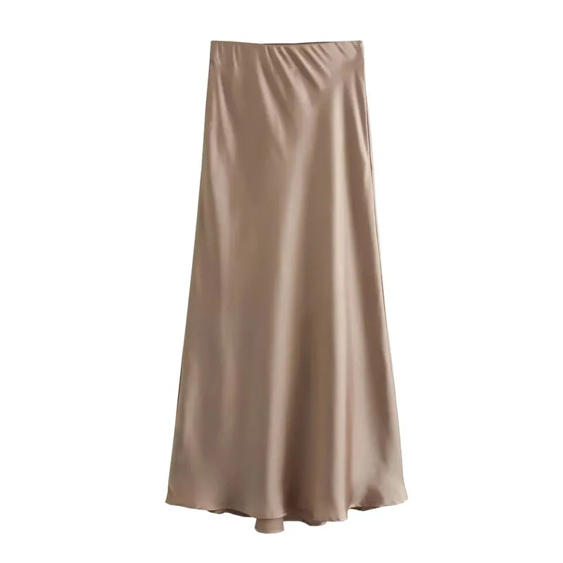 Woman 2025 Satin Skirt Women High Waist Long Skirts for Women Summer Black Midi Skirt Woman Office Elegant Women'S Skirts