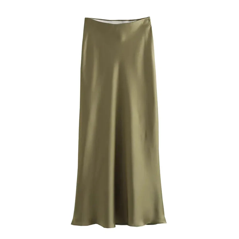 Woman 2025 Satin Skirt Women High Waist Long Skirts for Women Summer Black Midi Skirt Woman Office Elegant Women'S Skirts
