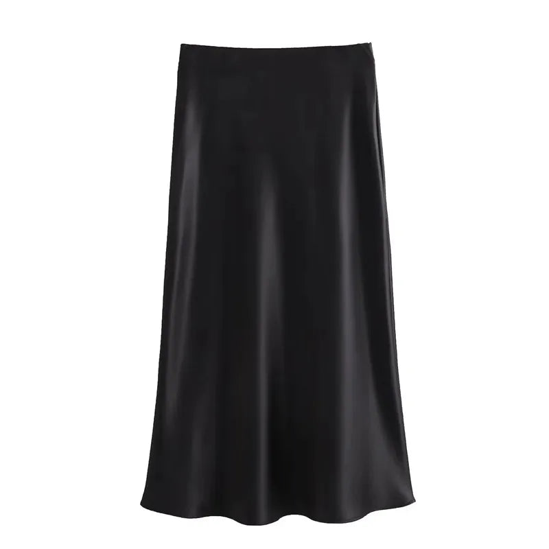 Woman 2025 Satin Skirt Women High Waist Long Skirts for Women Summer Black Midi Skirt Woman Office Elegant Women'S Skirts