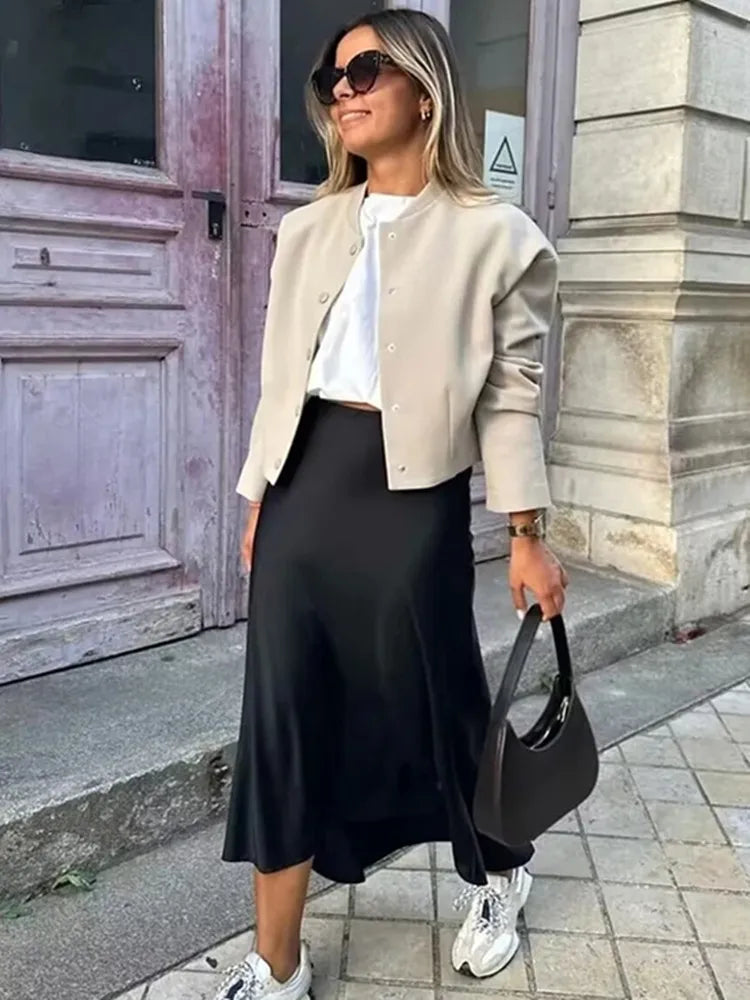 Woman 2025 Satin Skirt Women High Waist Long Skirts for Women Summer Black Midi Skirt Woman Office Elegant Women'S Skirts